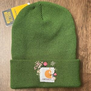 Women’s Carhartt green Beanie with Fun Floral Embroidery